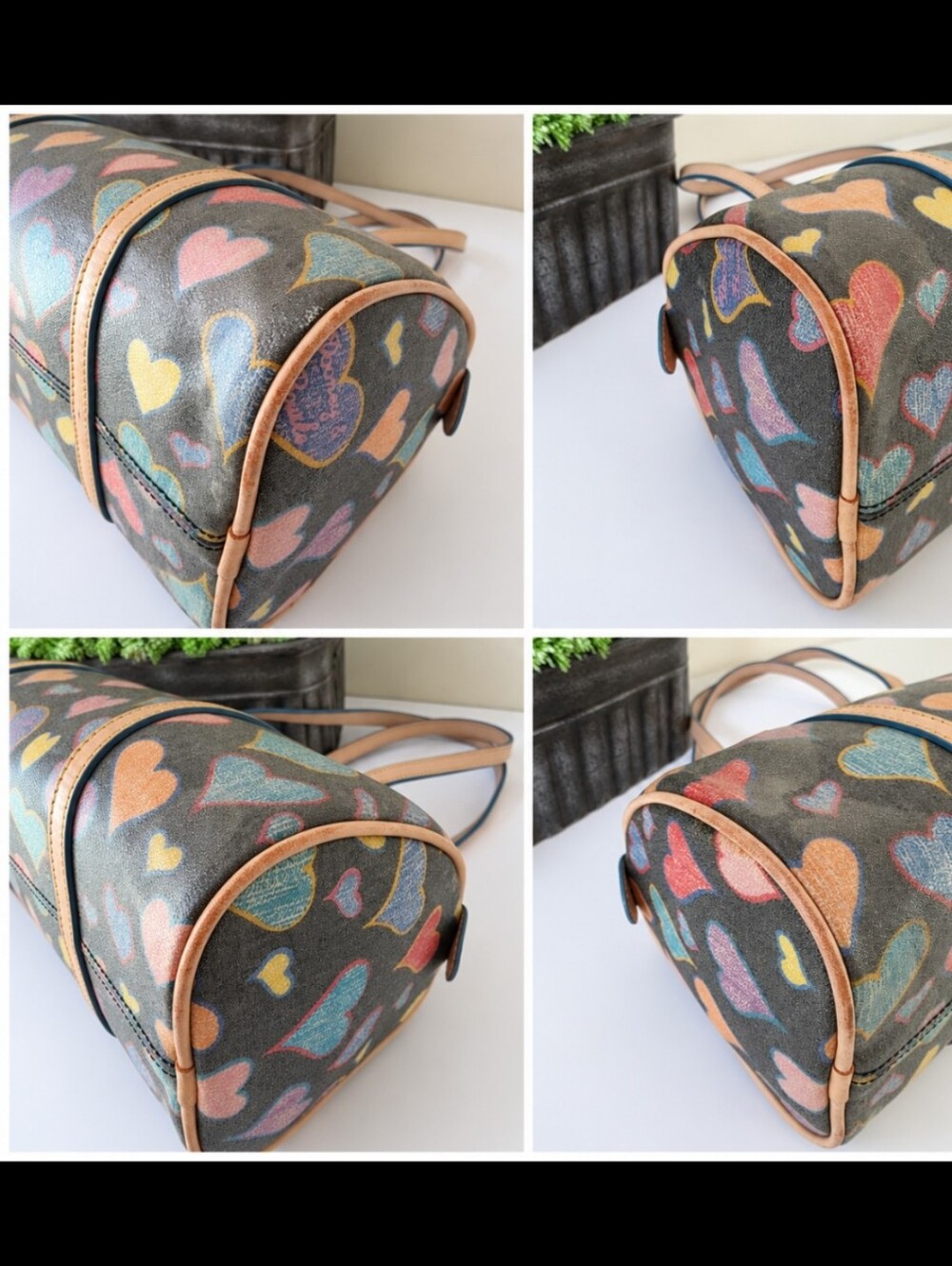 Vintage Dooney & Bourke Crayon Hearts Coated Cotton Bag Coin Purse Set - Picture 16 of 16